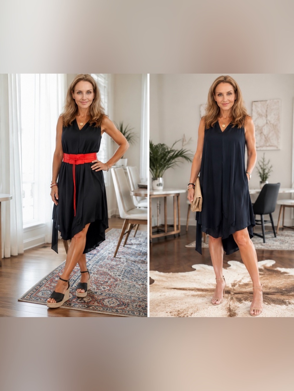 All Saints Navy Satin V-Neck High-Low Dress